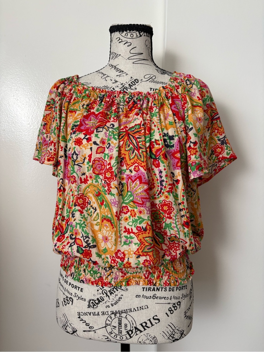 Cynthia Rowley Multicolor Floral Paisley Off-Shoulder Top
